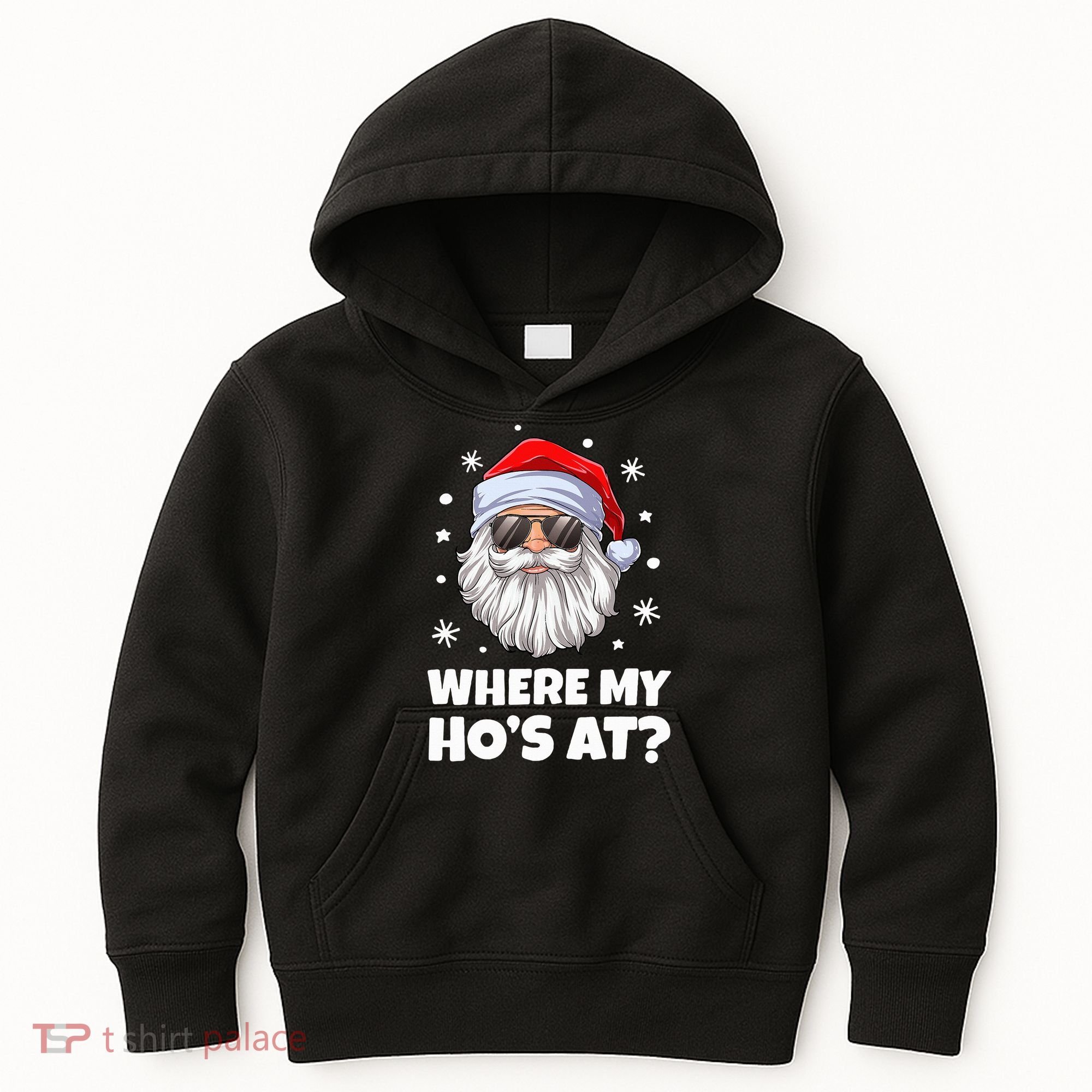 Where My Ho's At Funny Christmas Santa Inappropriate Kids Hoodie