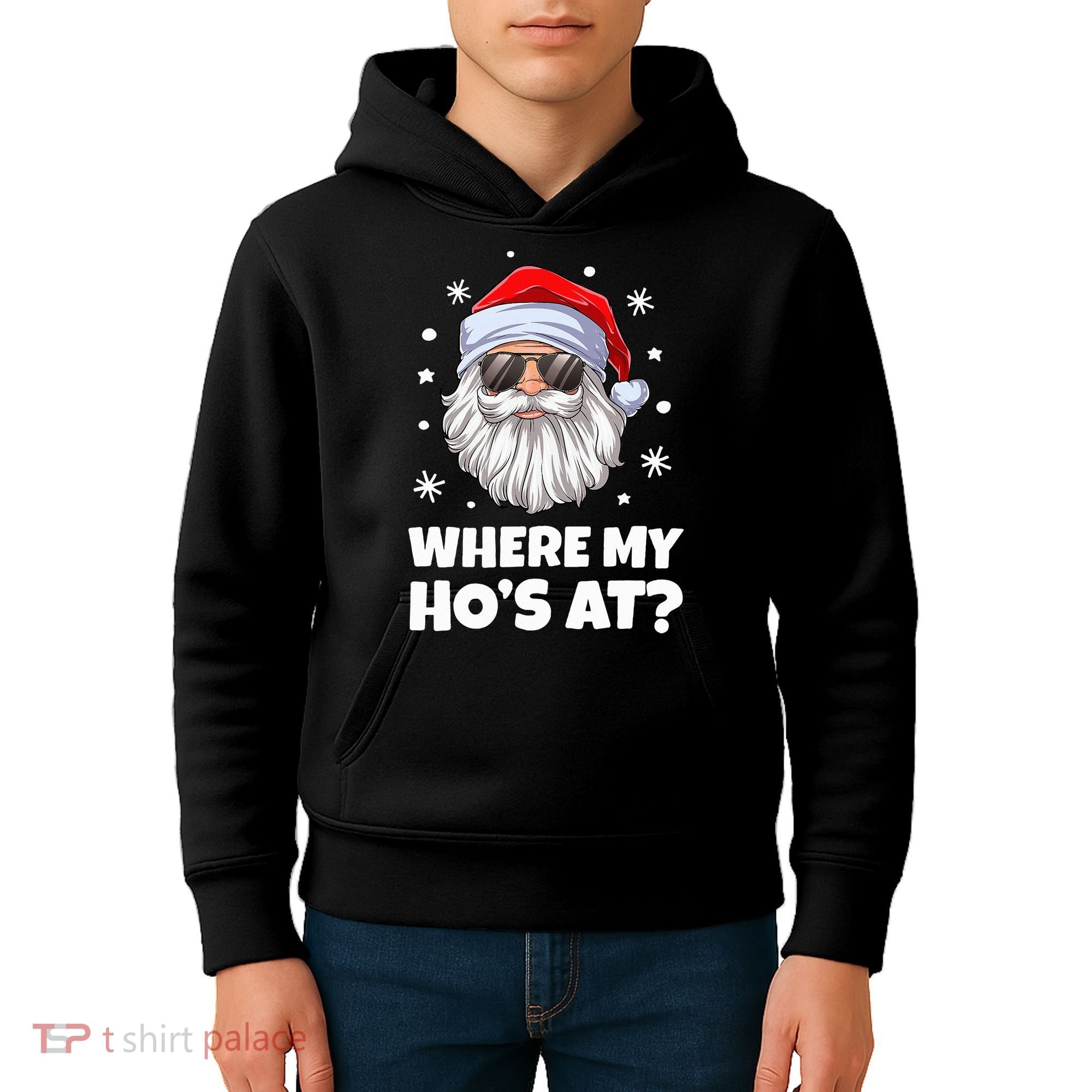 Where My Ho's At Funny Christmas Santa Inappropriate Kids Hoodie