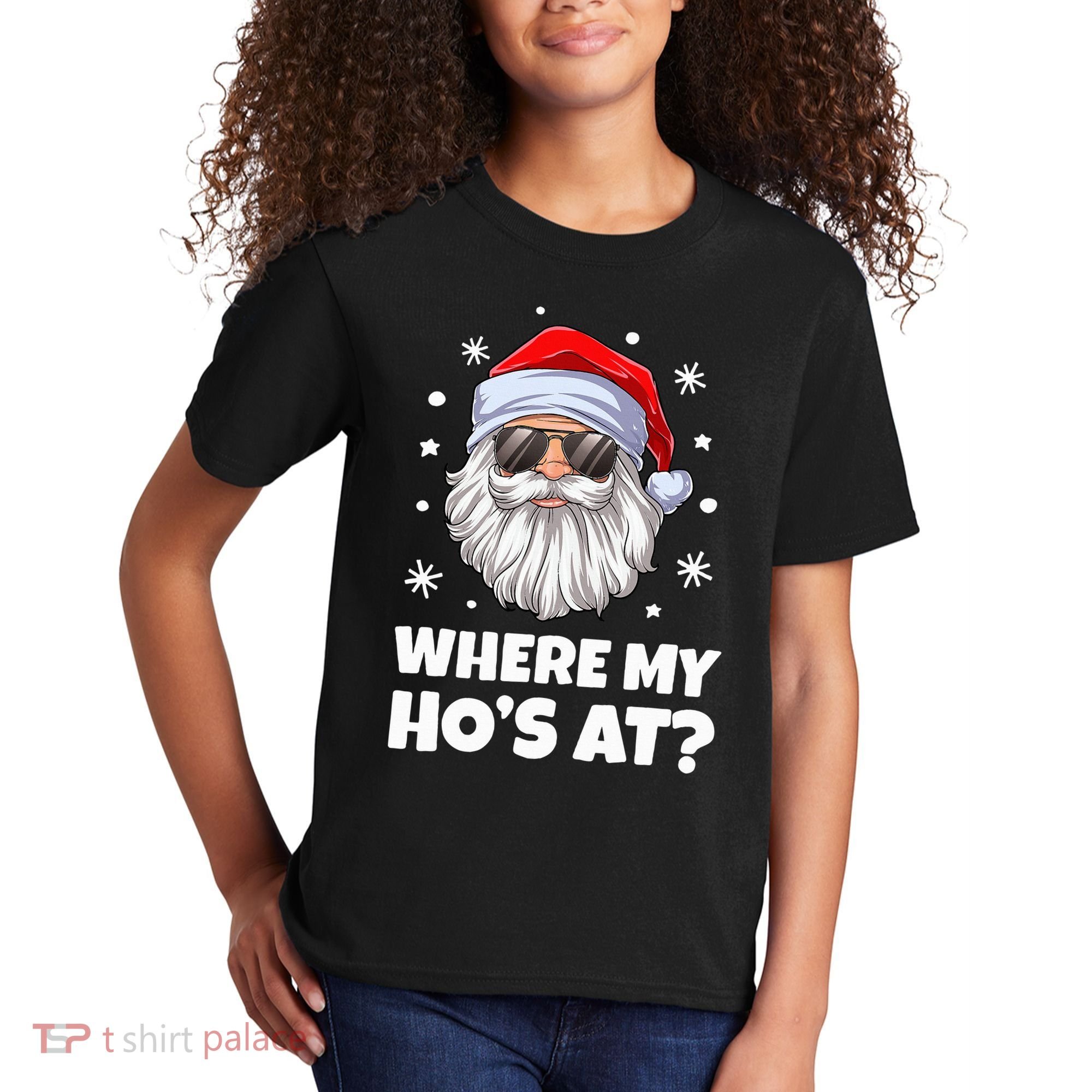 Where My Ho's At Funny Christmas Santa Inappropriate Kids T-Shirt