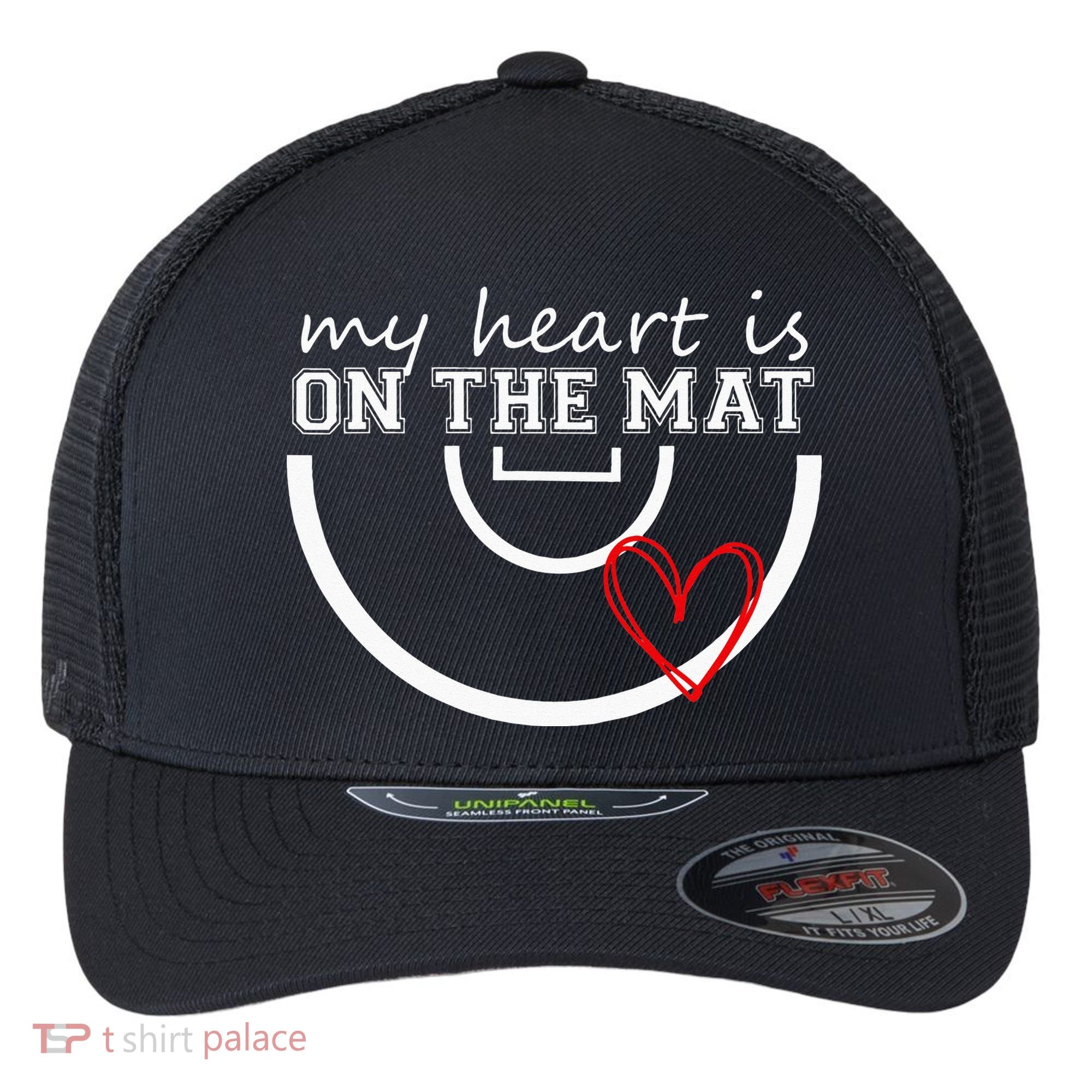 Wrestling My Heart Is On Mat Mom Wrestle Cricut Flexfit Unipanel Trucker Cap