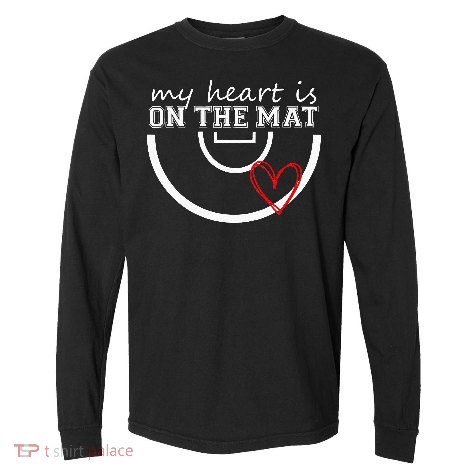 Wrestling My Heart Is On Mat Mom Wrestle Cricut Comfort Colors Heavyweight Long Sleeve T-Shirt