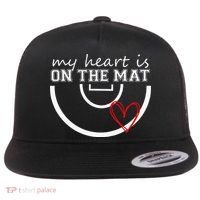 Wrestling My Heart Is On Mat Mom Wrestle Cricut Flat Bill Trucker Hat thumb 0