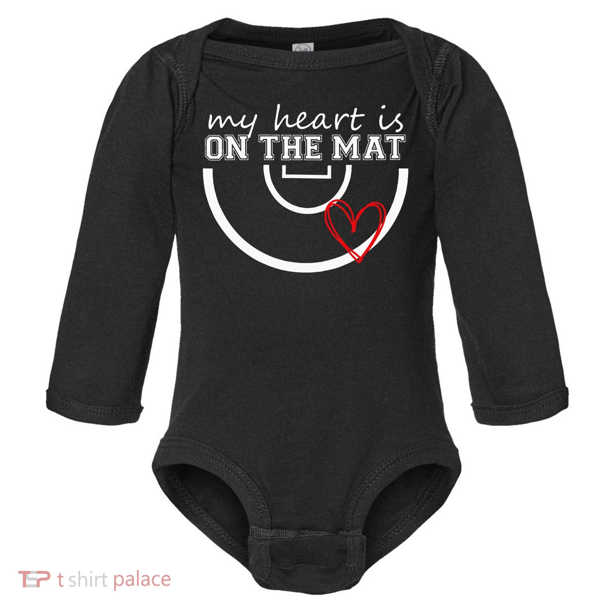 Wrestling My Heart Is On Mat Mom Wrestle Cricut Baby Long Sleeve Bodysuit