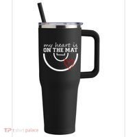 Wrestling My Heart Is On Mat Mom Wrestle Cricut 40oz Vacuum Insulated Stainless Steel Travel Tumbler thumb 0