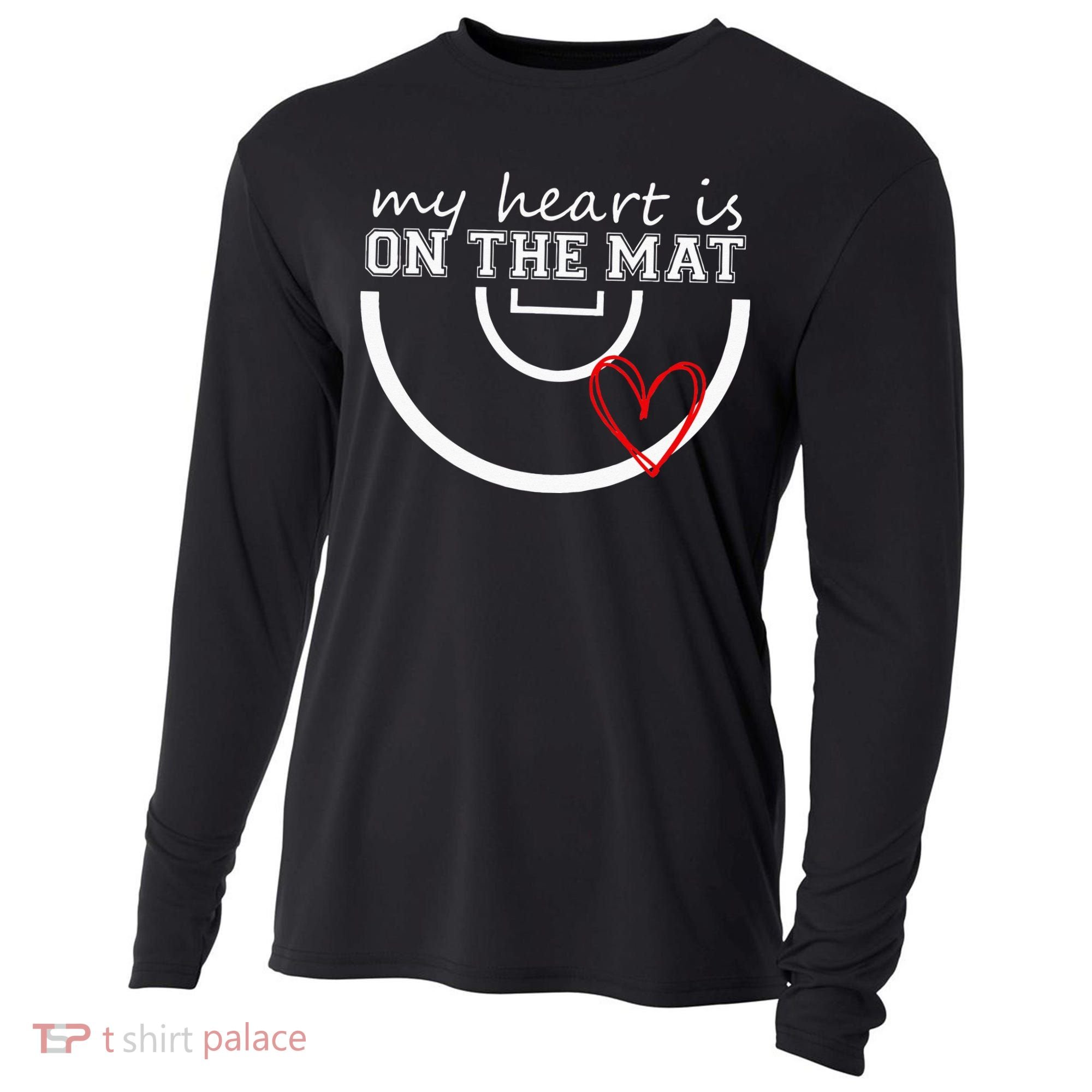 Wrestling My Heart Is On Mat Mom Wrestle Cricut Cooling Performance Long Sleeve Crew