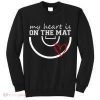 Wrestling My Heart Is On Mat Mom Wrestle Cricut Tall Sweatshirt thumb 0