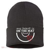 Wrestling My Heart Is On Mat Mom Wrestle Cricut Sustainable Knit Beanie thumb 0