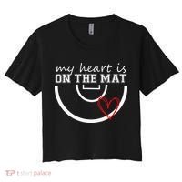 Wrestling My Heart Is On Mat Mom Wrestle Cricut Women's Crop Top Tee thumb 0