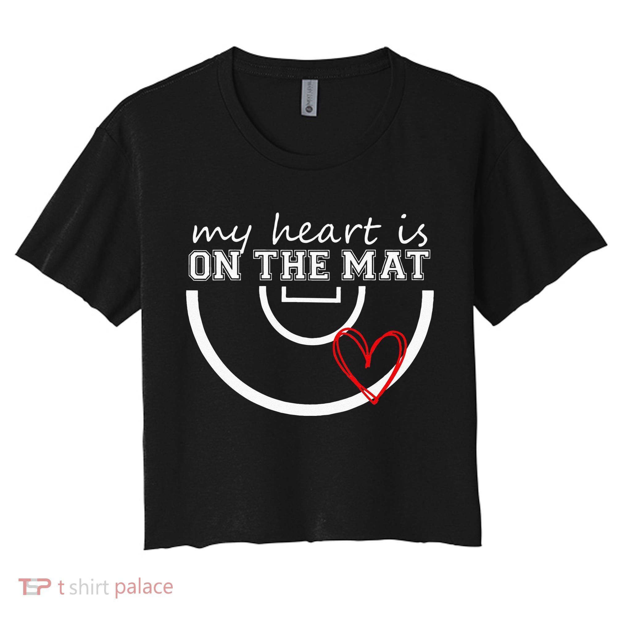 Wrestling My Heart Is On Mat Mom Wrestle Cricut Women's Crop Top Tee