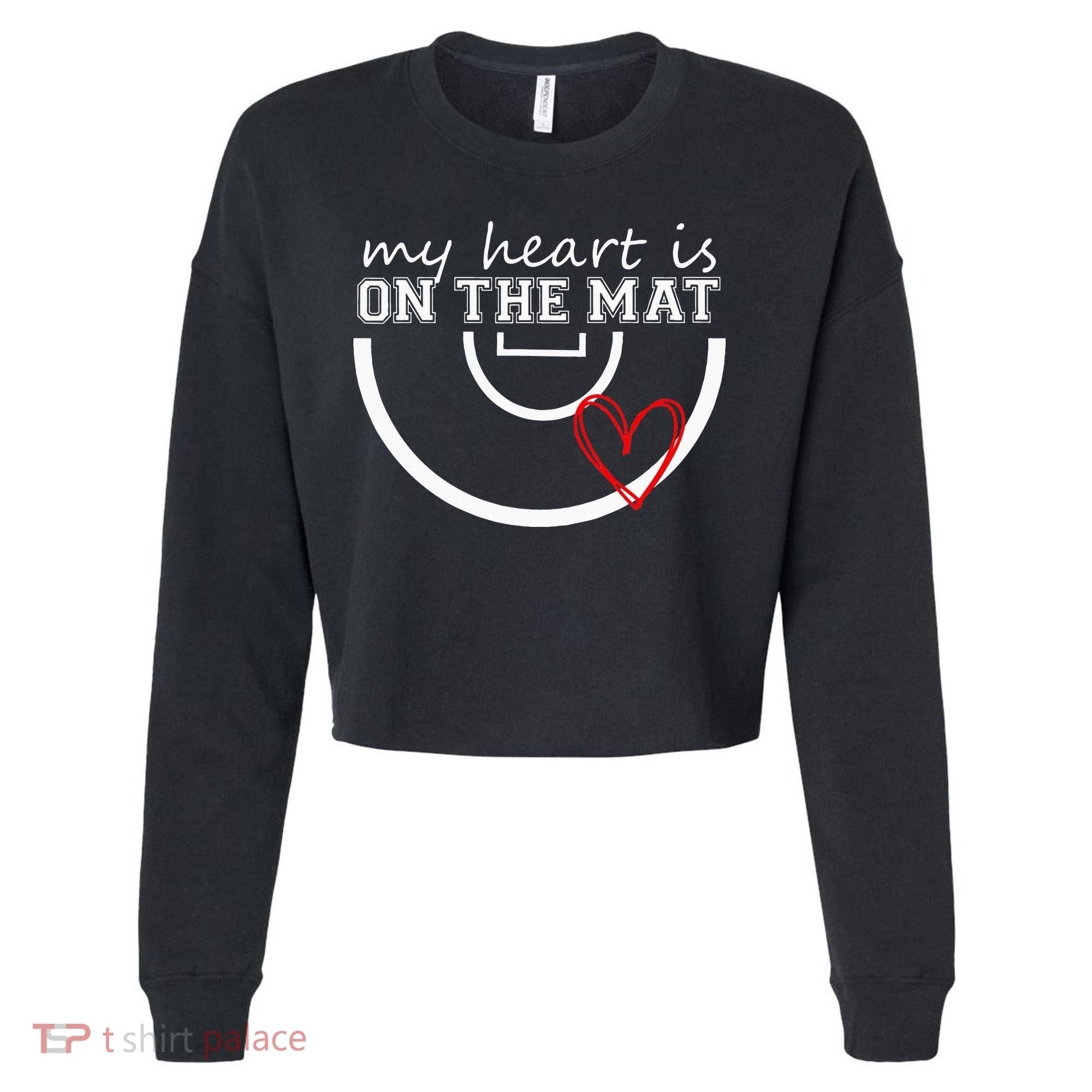 Wrestling My Heart Is On Mat Mom Wrestle Cricut Cropped Pullover Crew