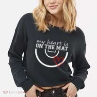 Wrestling My Heart Is On Mat Mom Wrestle Cricut Cropped Pullover Crew thumb 2