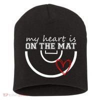 Wrestling My Heart Is On Mat Mom Wrestle Cricut Short Acrylic Beanie thumb 0