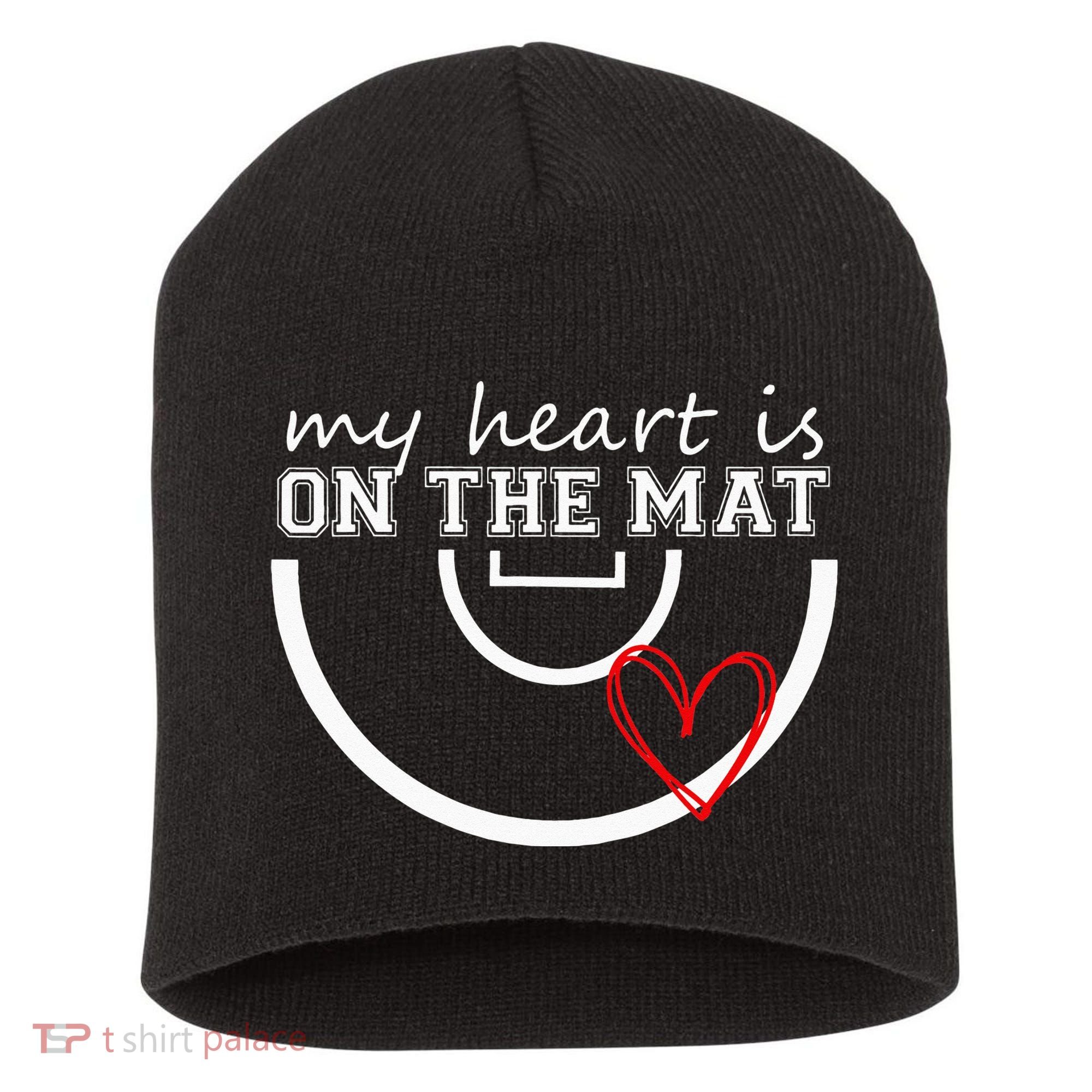 Wrestling My Heart Is On Mat Mom Wrestle Cricut Short Acrylic Beanie