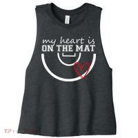 Wrestling My Heart Is On Mat Mom Wrestle Cricut Women's Racerback Cropped Tank thumb 0
