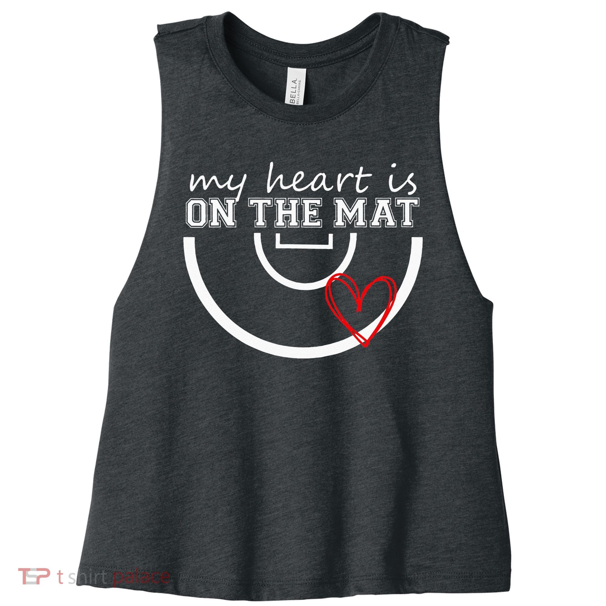 Wrestling My Heart Is On Mat Mom Wrestle Cricut Women's Racerback Cropped Tank