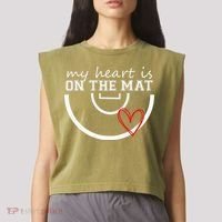 Wrestling My Heart Is On Mat Mom Wrestle Cricut Garment-Dyed Women's Muscle Tee thumb 2