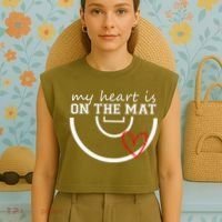 Wrestling My Heart Is On Mat Mom Wrestle Cricut Garment-Dyed Women's Muscle Tee thumb 4