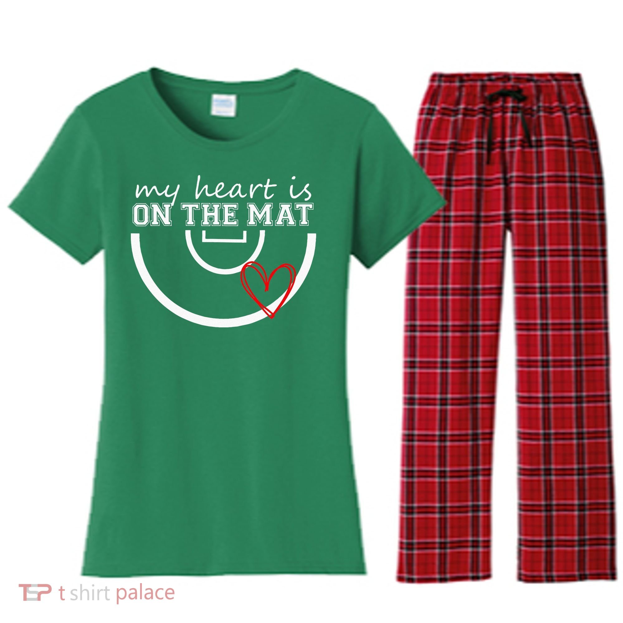 Wrestling My Heart Is On Mat Mom Wrestle Cricut Women's Flannel Pajama Set