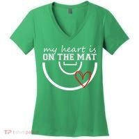 Wrestling My Heart Is On Mat Mom Wrestle Cricut Women's V-Neck T-Shirt thumb 0