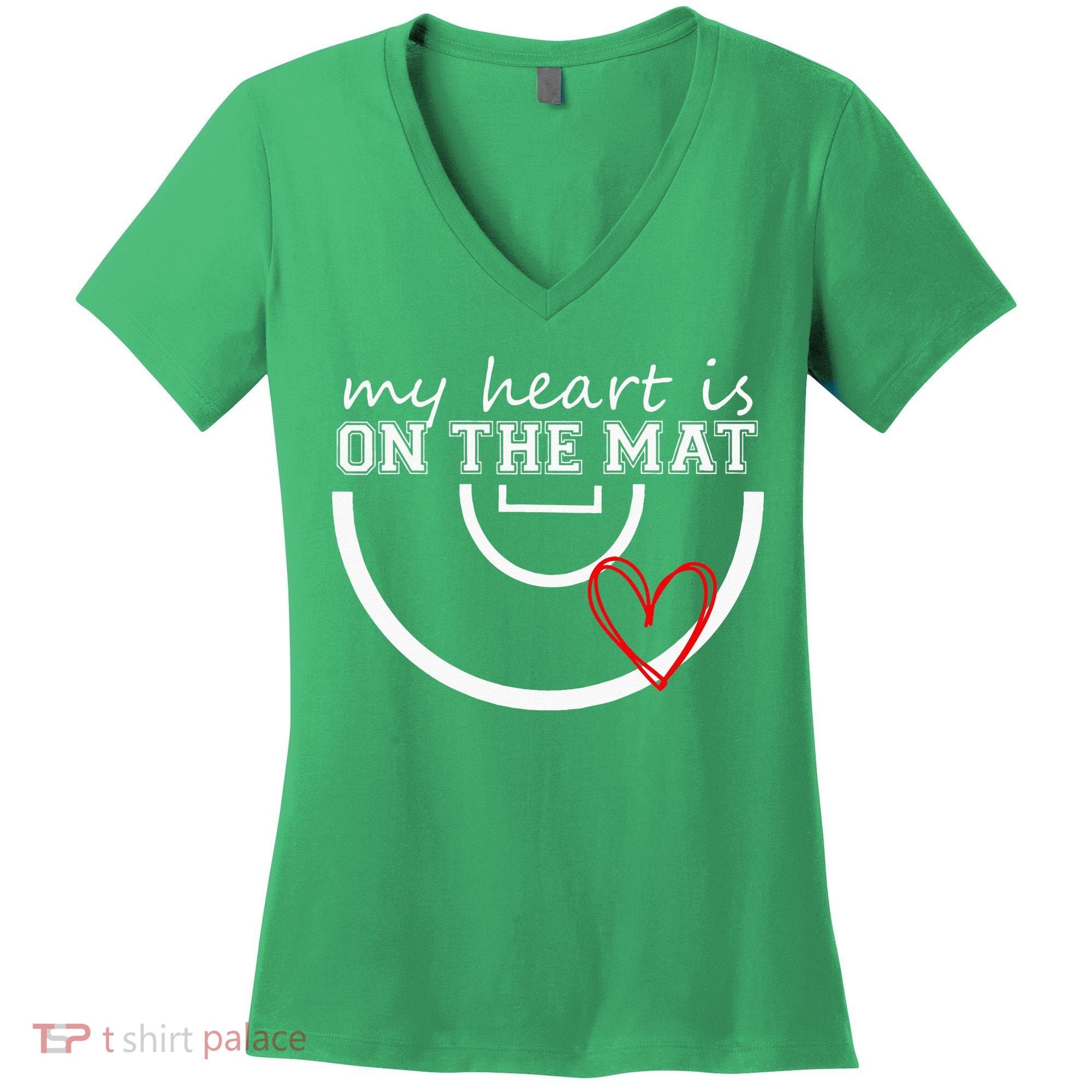 Wrestling My Heart Is On Mat Mom Wrestle Cricut Women's V-Neck T-Shirt