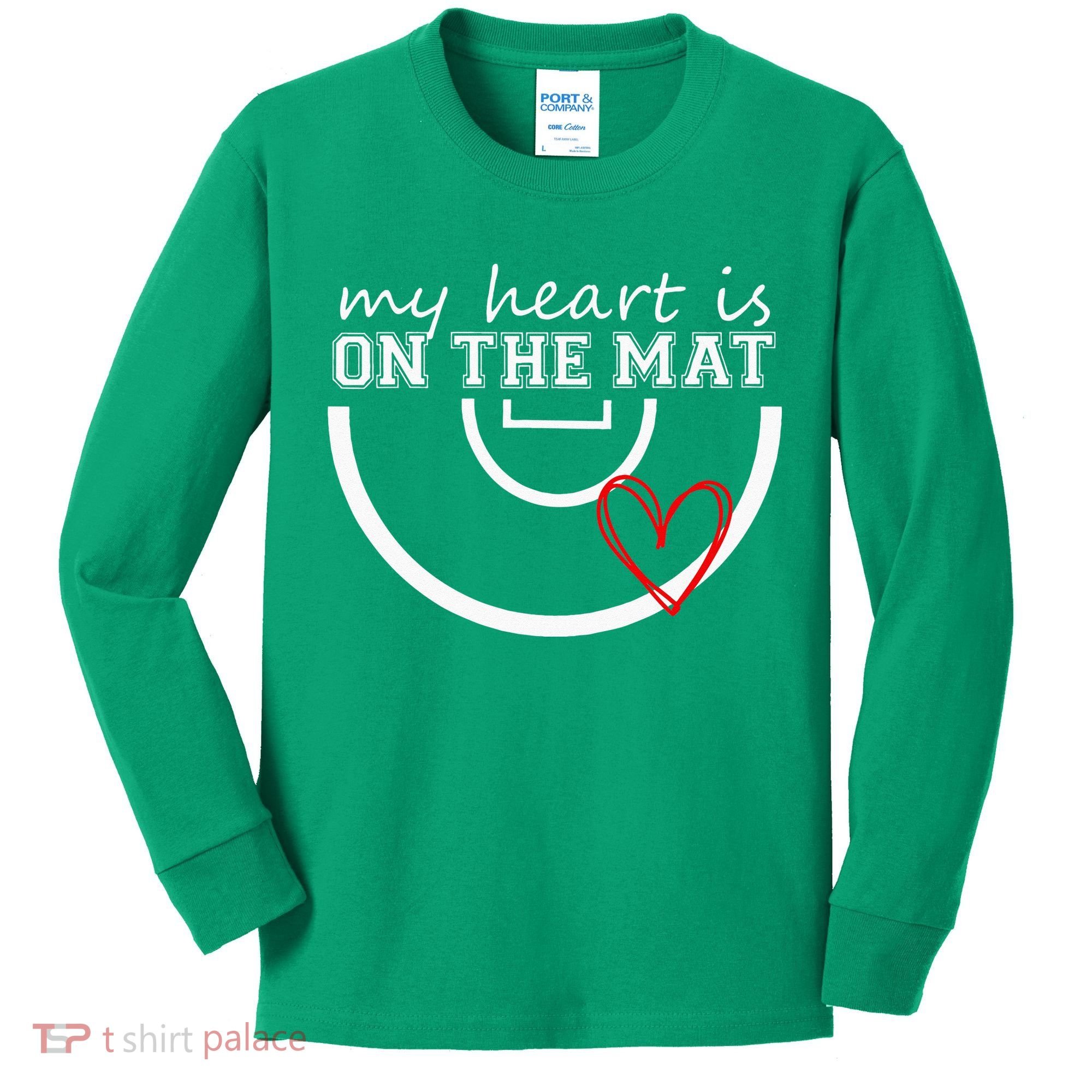 Wrestling My Heart Is On Mat Mom Wrestle Cricut Kids Long Sleeve Shirt