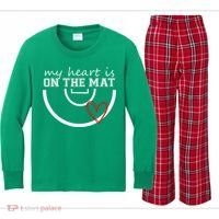 Wrestling My Heart Is On Mat Mom Wrestle Cricut Kids Long Sleeve Plaid Pajama Set thumb 0