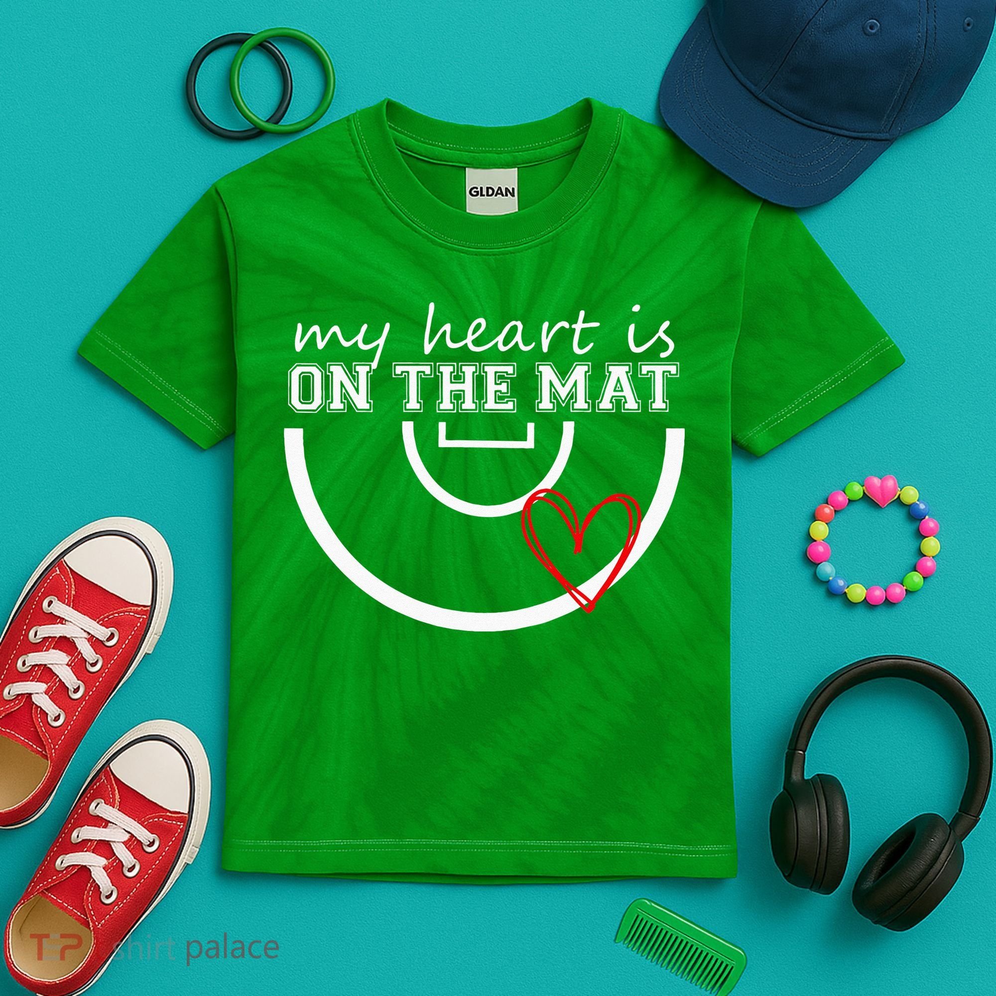 Wrestling My Heart Is On Mat Mom Wrestle Cricut Kids Tie-Dye T-Shirt