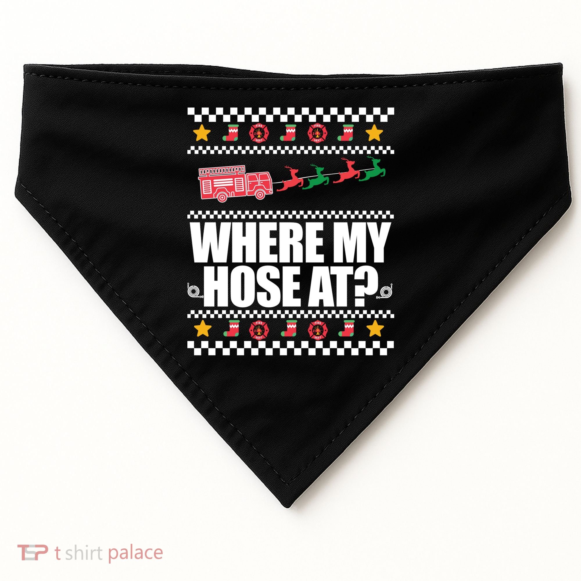 Where My Hose At? Firefighter Ugly Christmas Sweater Meme Cool Gift USA-Made Doggie Bandana