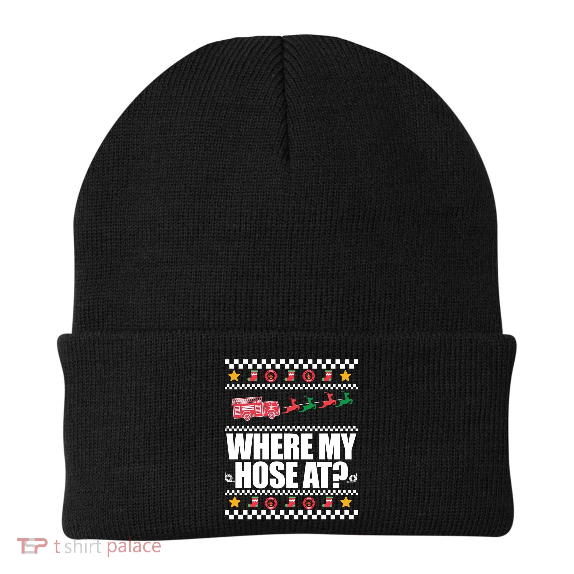Where My Hose At? Firefighter Ugly Christmas Sweater Meme Cool Gift Beanie