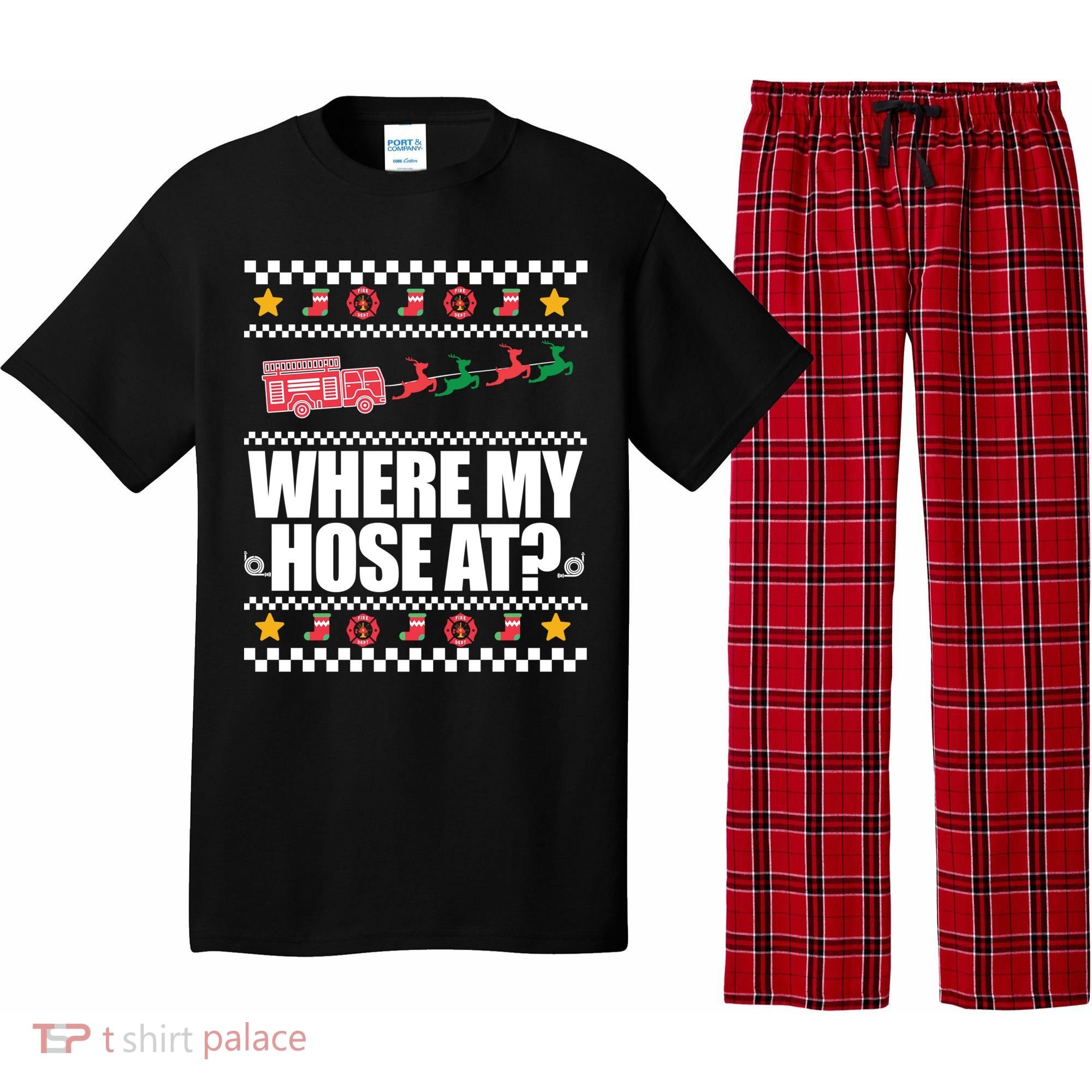 Where My Hose At? Firefighter Ugly Christmas Sweater Meme Cool Gift Pajama Set
