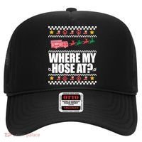Where My Hose At? Firefighter Ugly Christmas Sweater Meme Cool Gift Hat thumb 0