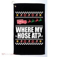 Where My Hose At? Firefighter Ugly Christmas Sweater Meme Cool Gift Golf Towel thumb 0
