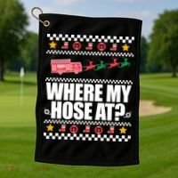 Where My Hose At? Firefighter Ugly Christmas Sweater Meme Cool Gift Golf Towel thumb 1