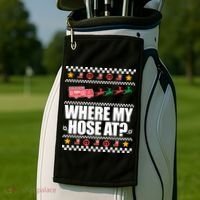 Where My Hose At? Firefighter Ugly Christmas Sweater Meme Cool Gift Golf Towel thumb 2