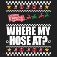 Where My Hose At? Firefighter Ugly Christmas Sweater Meme Cool Gift Golf Towel thumb 3