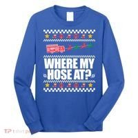 Where My Hose At? Firefighter Ugly Christmas Sweater Meme Cool Gift Long Sleeve Shirt thumb 0