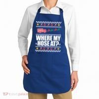 Where My Hose At? Firefighter Ugly Christmas Sweater Meme Cool Gift Apron thumb 2