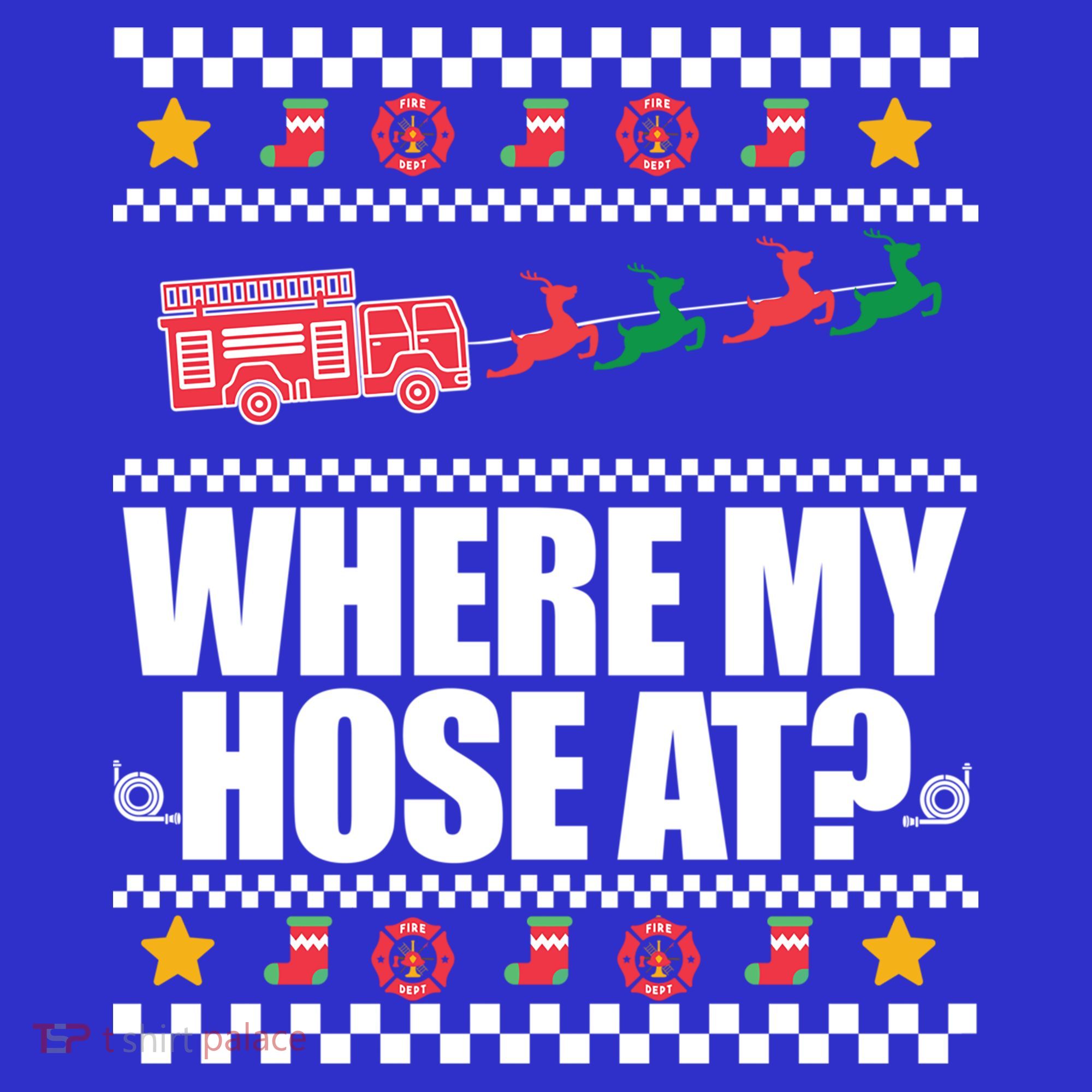 Where My Hose At? Firefighter Ugly Christmas Sweater Meme Cool Gift Women's Tank Top