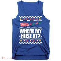 Where My Hose At? Firefighter Ugly Christmas Sweater Meme Cool Gift Tank Top thumb 0