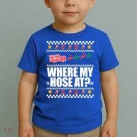 Where My Hose At? Firefighter Ugly Christmas Sweater Meme Cool Gift Toddler T-Shirt thumb 2