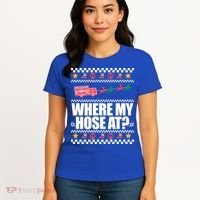 Where My Hose At? Firefighter Ugly Christmas Sweater Meme Cool Gift Women's T-Shirt thumb 4