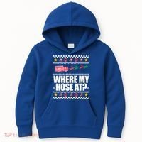 Where My Hose At? Firefighter Ugly Christmas Sweater Meme Cool Gift Kids Hoodie thumb 0