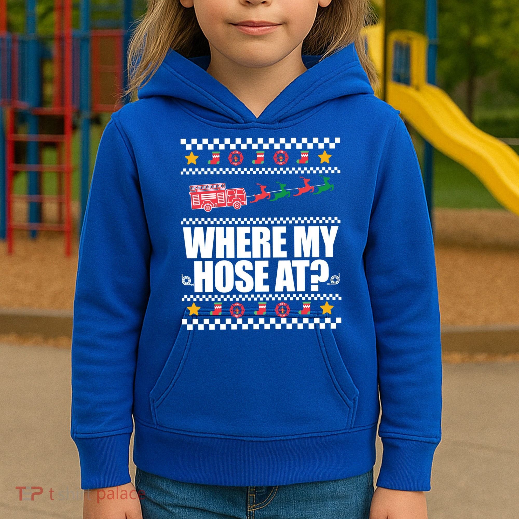 Where My Hose At? Firefighter Ugly Christmas Sweater Meme Cool Gift Kids Hoodie