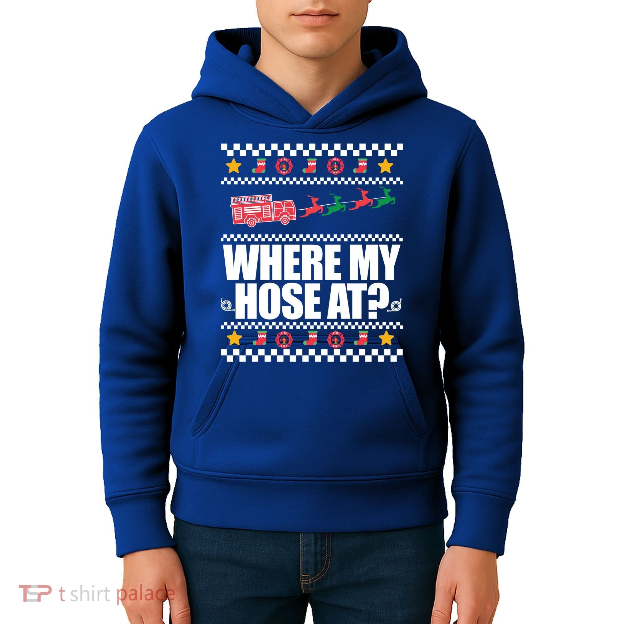 Where My Hose At? Firefighter Ugly Christmas Sweater Meme Cool Gift Kids Hoodie
