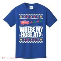 Where My Hose At? Firefighter Ugly Christmas Sweater Meme Cool Gift Kids T-Shirt thumb 0