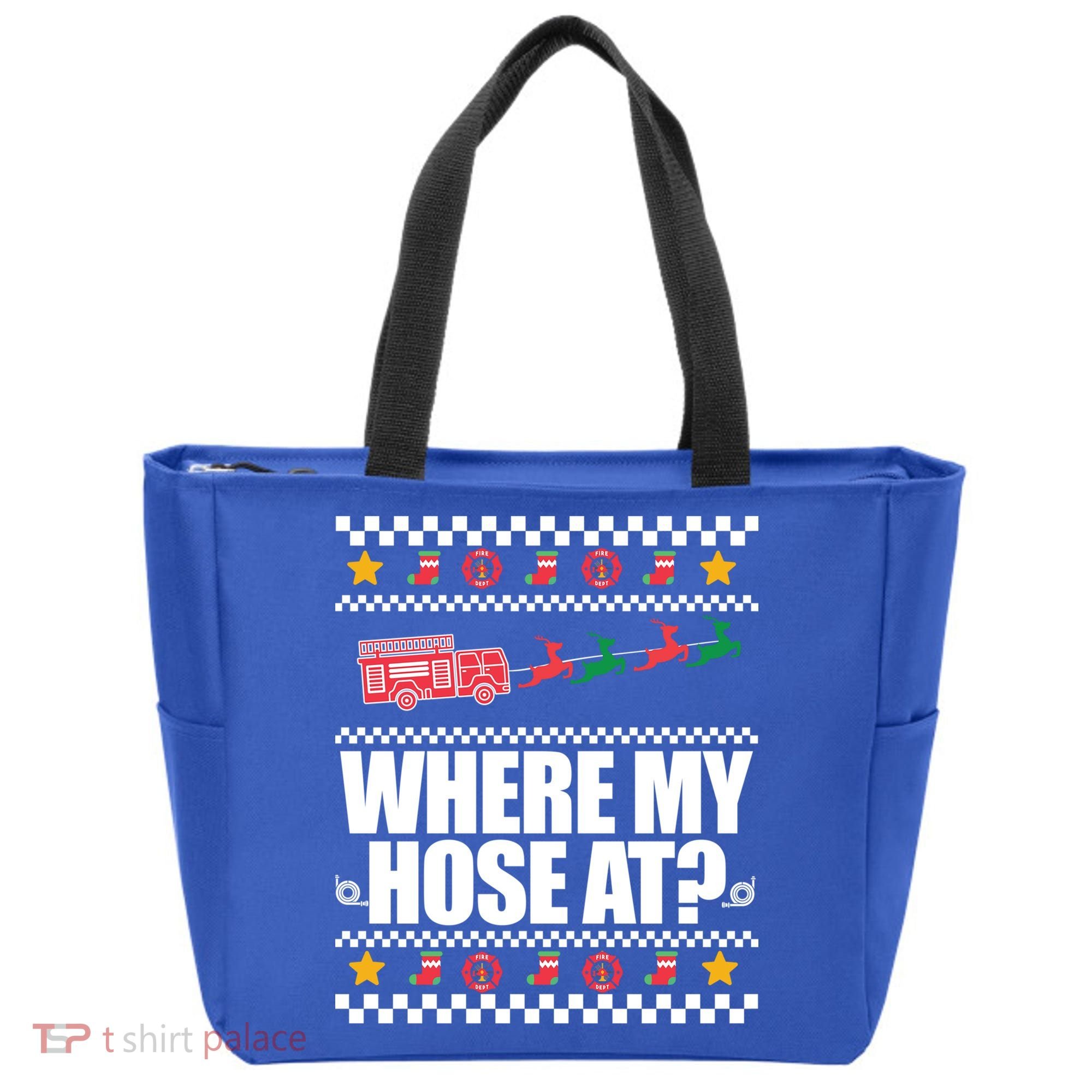 Where My Hose At? Firefighter Ugly Christmas Sweater Meme Cool Gift Tote Bag