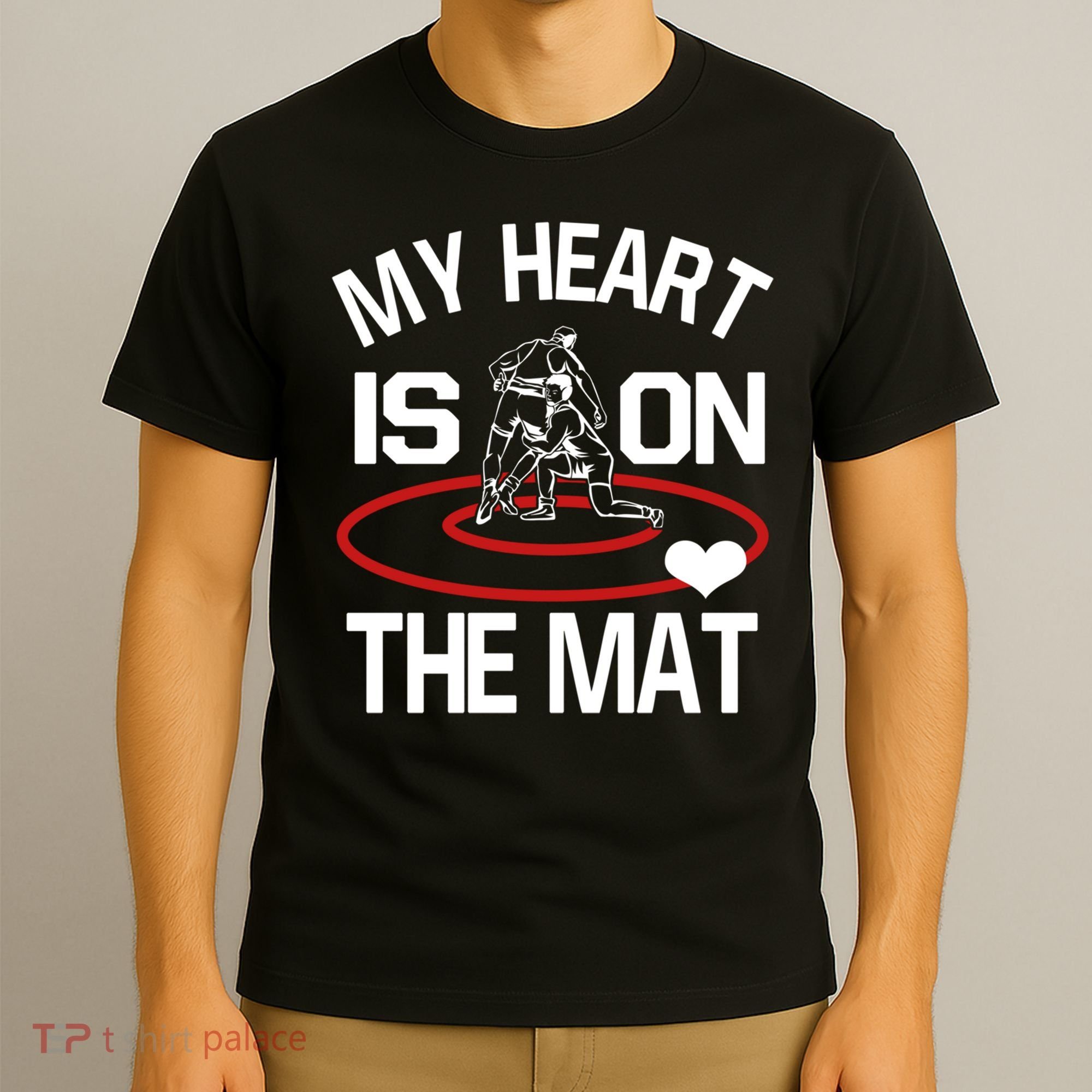 Wrestler My Heart Is On The Mat Wrestling Mom Funny Gift T-Shirt