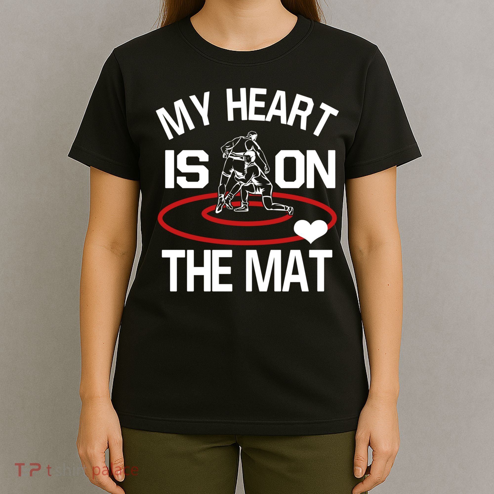 Wrestler My Heart Is On The Mat Wrestling Mom Funny Gift T-Shirt