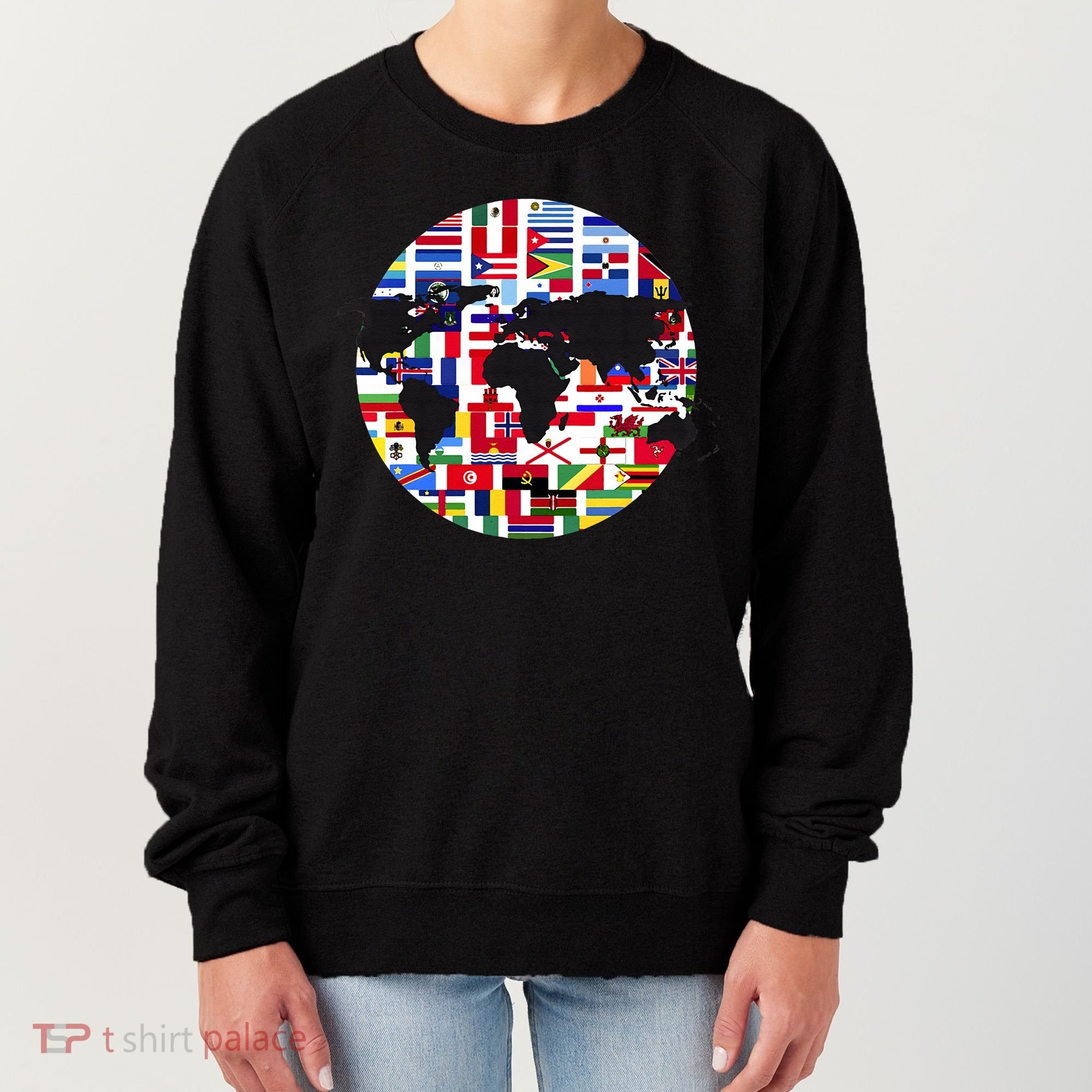 World Map International Country Flags Traveling World Flags Women's Sweatshirt