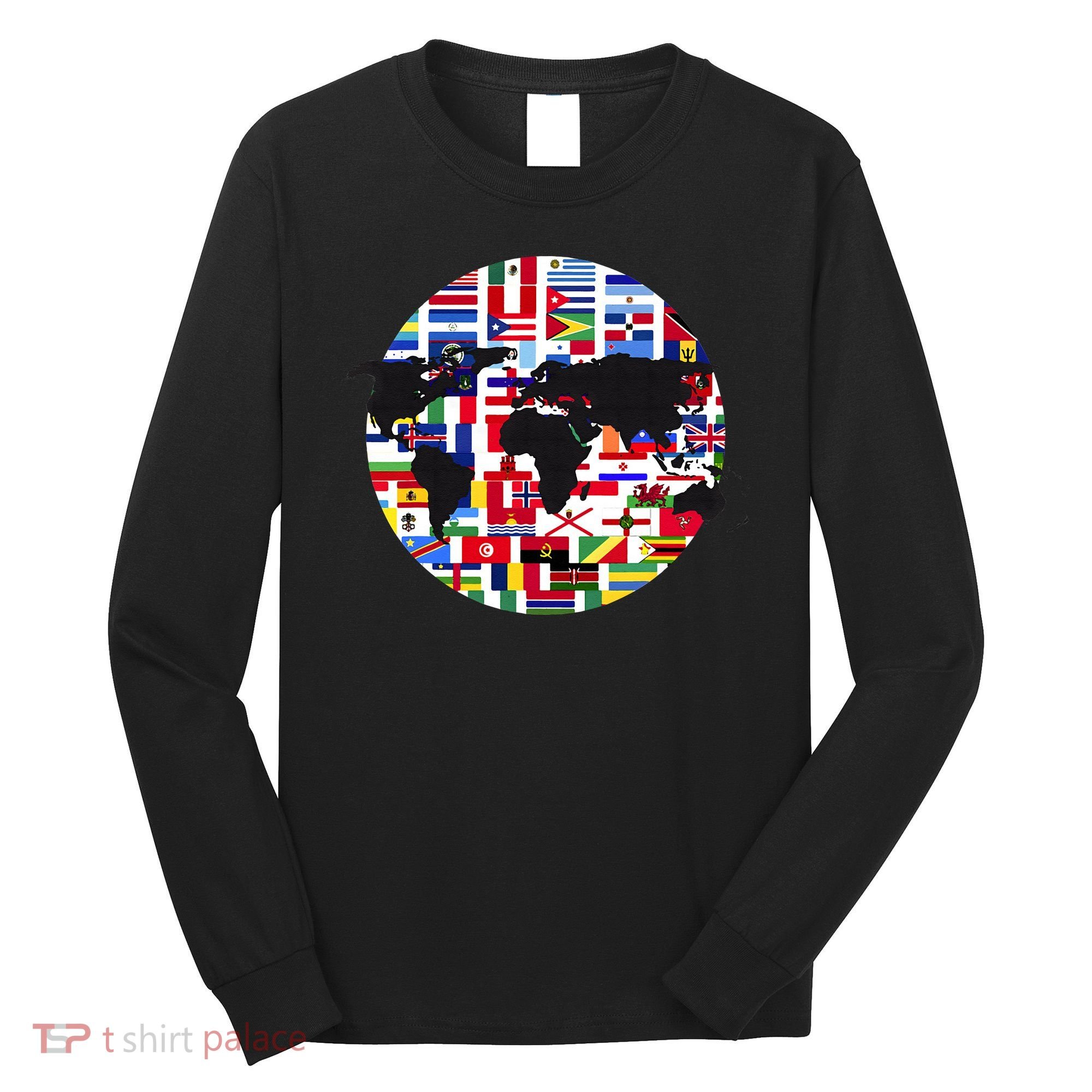 World Map International Country Flags Traveling World Flags Long Sleeve Shirt